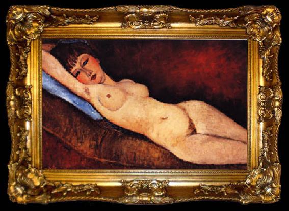 framed  Amedeo Modigliani Reclining Nude on a Blue Cushion, ta009-2